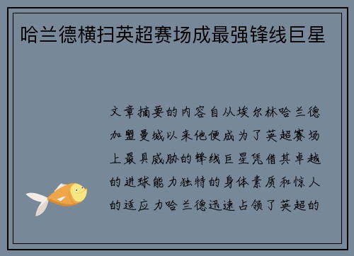 哈兰德横扫英超赛场成最强锋线巨星